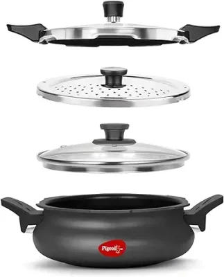12. Pigeon By Stovekraft All in One Super Cooker Aluminium with Outer Lid Induction and Gas Stove Compatible 3 Litre Capacity for Healthy Cooking (Black)