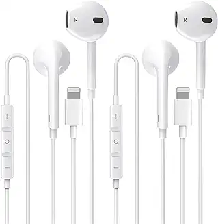9. 2 Pack-Apple Earbuds/iPhone Headphones/Lightning/Wired Earphones [Apple MFi Certified] Built-in Microphone & Volume Control Compatible with iPhone 14/13/12/11/8/Pro Max/X/7, Support All iOS System