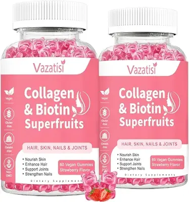 8. 2 Pack Collagen Gummies with Biotin & Keratin for Hair Skin Nails & Joints, Anti Aging - Women & Men Kids, Adults - 60 Vegan Strawberry Flavored Gummies Supplement