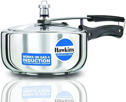 4. Hawkins 3 Litre Inner Lid Pressure Cooker, Stainless Steel Cooker, Wide Design Pan Cooker, Induction Cooker, Silver (HSS3W)