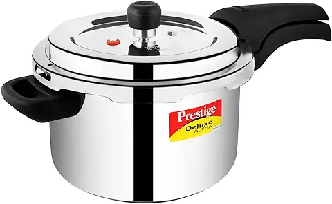 8. Prestige 4 Litres Svachh Deluxe Alpha Induction Base Outer Lid Stainless Steel Pressure Cooker | Deep lid controls spillage | Silver | Gasket-Release System | Straight Wall | Pressure Indicator