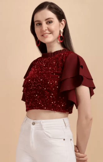 Embellished Maroon Party Top by Adokedo