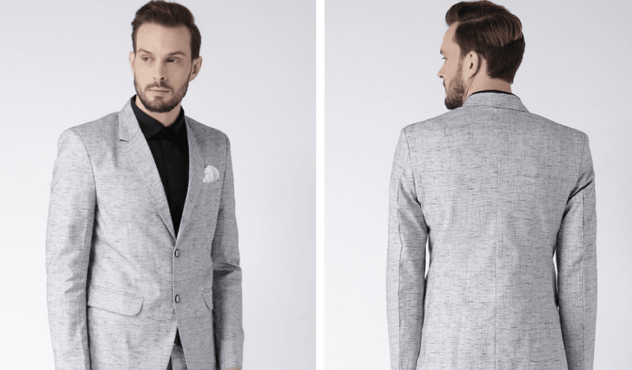 Hangup Men's Grey Self Design Linen Blazer