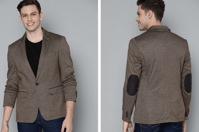 Mast & Harbour Men's Brown and Black Self Design Single Breasted Casual Blazer