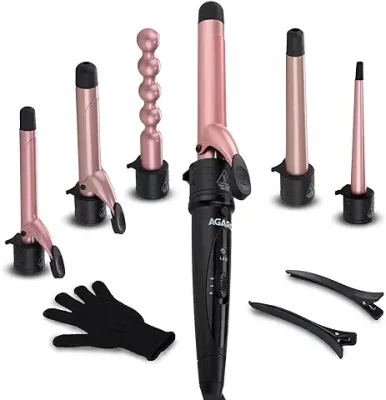 10. AGARO HS1707 6-in-1 Multi Hair Styler, Curling Wand Set, Instant Heat Up, 6 Interchangeable Barrels, Tourmaline Infused Ceramic Coated Barrel, Adjustable Temperature Settings, Black & Rose gold