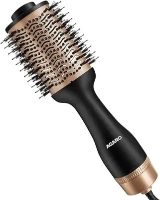 7. AGARO HV2179 1200 Watts Professional Volumizer Hair Dryer, 24K Gold Styling Surface, Activated Charcoal Bristles, Ceramic Tourmaline Coating Brush Head, One Step Styler, Hot Air Blow Brush for Women