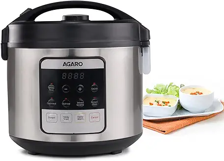 5. AGARO Royal Electric Rice Cooker,5L Ceramic Coated Inner Bowl,Steam Basket,5 Preset Cooking Function with Advanced Fuzzy Logic,Keep Warm Function,Cooks Up To 8 Cups (1500G) Of Raw Rice,Silver,5 Liter