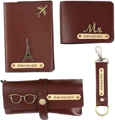 3. AICA Personalised Name & Charm Leather Gift Set for Men