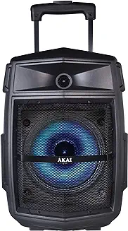5. Akai Partymate Bluetooth Party Speaker PM-80T|80W| Karaoke Wirelss Mic| Portable Trolley Outdoor Speaker|Inbuilt Battery Upto 6 Hours Playtime|1 Click Mic Recording| Remote Control| Aux/TF/Usb/8" Driver.