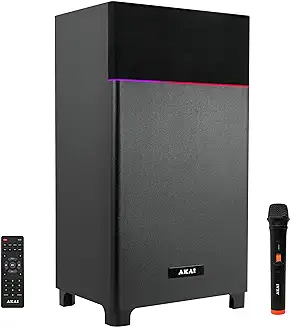 11. Akai UltraBoom-80, Powerful 80W RMS Home Theater Bluetooth Party Box Speaker with High Power Bass, Wireless Mic with Karaoke & Mic Priority, HDMI (ARC), AUX, USB and Dynamic LED Lights