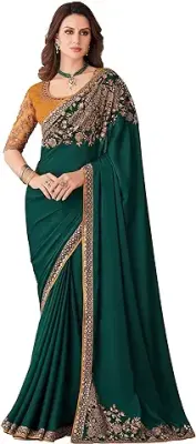 6. AKHILAM Women's And Girls Embroidery Lace & Sequence Embroidery Chiffon Saree With Unstitched Blouse Piece