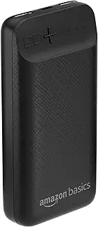 9. Amazon Basics 20000mAh 12W Lithium-Polymer Power Bank | Dual Input, Dual Output | Black, Type-C Cable Included