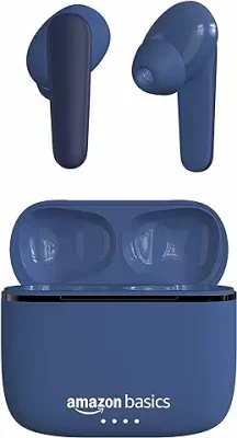 14. Amazon Basics Bluetooth 5.0 Truly Wireless in Ear Earbuds, Up to 38 Hours Playtime, IPX-5 Rated, Type-C Charging Case, Touch Controls, Voice Assistant, Optional Single Side Use for Phone Calls, Blue
