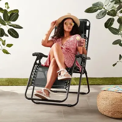 6. Amazon Basics Steel Zero Gravity Reclining Lounge Portable Chair, Black