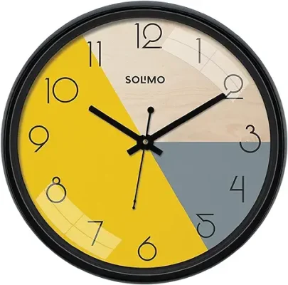 14. Amazon Brand - Solimo 12-inch Plastic & Glass Wall Clock - Pie (Silent Movement), Black.