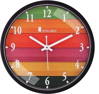 12. Amazon Brand - Solimo 12-inch Plastic & Glass Wall Clock - Different Strokes (Step Movement, Black Frame)