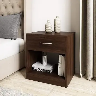 10. Amazon Brand - Solimo Mars Engineered Wood Walnut Finish Contemporary Bedside Table with Drawer (Brown)