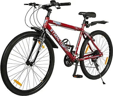 4. Amazon Brand - Symactive PowerMile S2000 Series, 26T Geared Mountain Bike/Bicycle/Cycle (Shimano 21-Speed Gear), Dual V-Brake, Frame Size: 18 inch (Red Color) Ideal for Unisex Adults