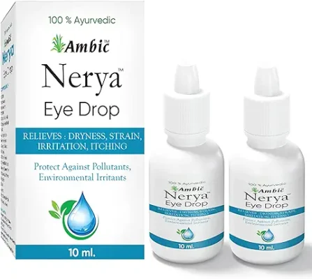 4. Ambic Nerya Eye Care Supplement Eye Drops l Ayurvedic Eye Drops for Dry Eyes l Relieves Strain and Supports Healthy Vision - 10ML (Pack of 2)
