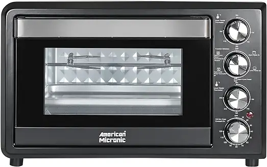 8. AMERICAN MICRONIC-36 Litre Oven Toaster Griller, with Upgraded 250C Max Temperature, 2000W Power with Rotisserie, Convection, Dual Thermostat, 120M timer & Double Glass Door, Inner Light (Black)-AMI-OTG-36LDx-2023 Model