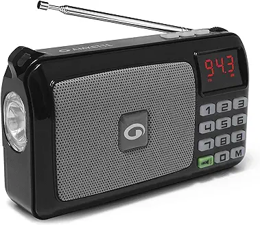 10. Amkette Pocket FM Radio Portable Multimedia Speaker with Powerful Torch | USB, AUX, and SD Card Input | 12 Hours Playback | External FM Antenna (Black)