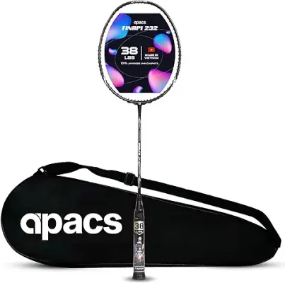 4. Apacs Finapi 232 (Unstrung, 38 LBS Max Tension) Made in Vietnam | 100% Japanese Graphite | High Modulus | High Power Badminton Racket with Free Full Cover | G1-4 1/4 inches (Black)
