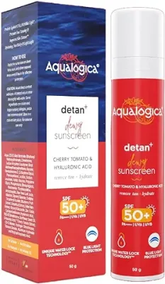 11. Aqualogica Detan+ Dewy Lightweight Sunscreen with SPF 50+ & PA++++ for UVA/B & Blue Light Protection