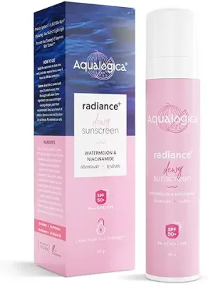 11. Aqualogica Radiance+ Dewy Sunscreen SPF 50 PA+++ 50g - With Watermelon & Niacinamide for Radiant Skin - Deep Moisturization, Protects from UVA/B for Men & Women