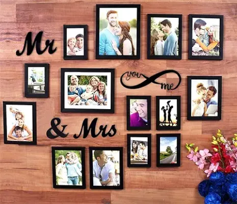 6. Art Street You Me Infinity - Mr & Mrs Set Of 14 Individual Black Wall Photo Frame For Couples And Wedding Gifts (Mix Size - 6-6X8, 6-4X6, 2-8X10) With Mdf Plaque