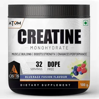 13. AS-IT-IS ATOM Creatine Monohydrate 100g - 32 Servings | Dope Free | Enhances Performance | Promotes Muscle Gains | Blue razz Flavour