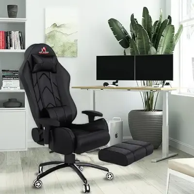 Dowinx Gaming Chair Fabric with Pocket Spring Cushion, Massage Game Chair  Cloth with Headrest, Ergonomic Computer Chair with Footrest 290LBS, Light