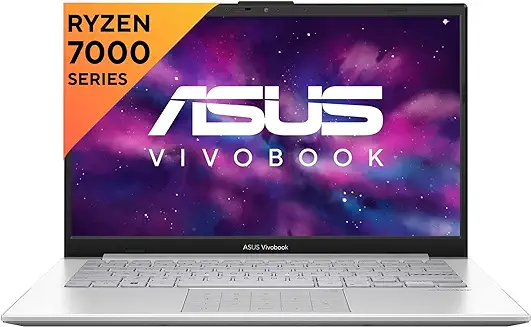 10. ASUS Vivobook Go 14 (2023), AMD Ryzen 5 7520U, 14-inch (35.56 cm) FHD, Thin & Light Laptop (8GB/512GB SSD/Windows 11/Office 2021/Alexa Built-in/Silver/1.38 kg), E1404FA-NK521WS