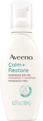 7. Aveeno Calm + Restore Redness Relief Foaming Cleanser, Daily Facial Cleanser With Calming Feverfew to Help Reduce the Appearance of Redness, Hypoallergenic & Fragrance-Free, 6 fl. oz