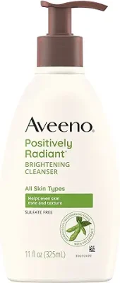 15. Aveeno Positively Radiant Brightening Facial Cleanser for Sensitive Skin, Targets Dull Skin, Moisture Rich Soy Extract, Non-Comedogenic, Oil- & Soap-Free, Hypoallergenic, 11 Fl. Oz