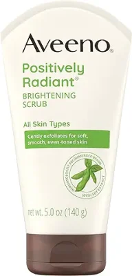 4. Aveeno Positively Radiant Skin Brightening Exfoliating Daily Facial Scrub, Moisture-Rich Soy Extract, helps improve skin tone & texture, Oil-& Soap-Free, Hypoallergenic, 5 oz