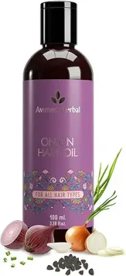 12. Avimee Herbal Onion Hair Oil | For Long & Strong Hair | With Red, Black, Yellow & Green Onion Seed Oil | Mineral Oil & Fragrance Free | 100 ml