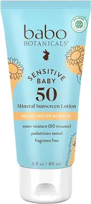4. Babo Botanicals Sensitive Baby Mineral Sunscreen Lotion SPF50 - Natural Zinc Oxide - Face & Body - Fragrance-Free - Water-Resistant - EWG Verified - Vegan - Extra Sensitive Skin - For Babies & Kids