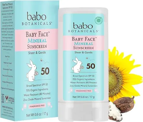 11. Babo Botanicals Sensitive Baby Mineral Sunscreen Stick SPF 50-70% Organic Ingredients - Zinc Oxide - NSF & Made Safe Certified - EWG Verified - Water Resistant - Fragrance-Free - for Babies & Kids