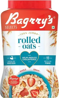 11. Bagrry's 100% Jumbo Rolled Oats 1.2kg Jar | Whole Grain Rolled Oats with High Fibre, Protein | Non GMO | Healthy Food with No Added Sugar | Diet food for Weight Management | Premium Rolled Oats | Nutritious & Healthy Breakfast Cereal | Instant Oats