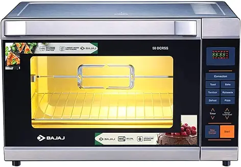 13. Bajaj 50 Litre Digital Oven Toaster Griller (50 litres OTG) with 6 Pre-Set Menu, Oven for Kitchen with Illuminated Chamber, Motorised Rotisserie & Convection, 2 Year Warranty Black & Silver