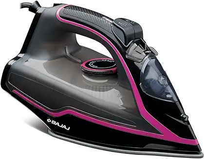 12. Bajaj ABS Mx-35N 2000W Steam Iron With Steam Burst, Anti-Drip And Anti-Scale Technology, Vertical And Horizontal Ironing, Non-Stick Coated Soleplate, Black And Pink, 2000 Watts