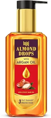 8. Bajaj Almond Drops Almond + Argan Hair Oil - 100ml | Provides 3-way Damage Protection | For Soft and Shiny Hair | Non-sticky Formula | with Almond Oil & Arghan Oil