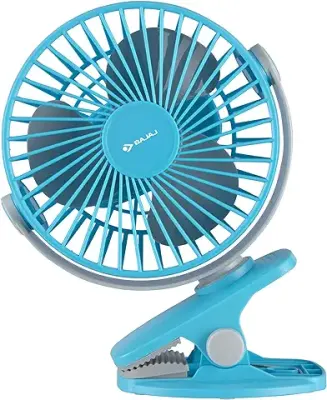 Bajaj Pygmy Mini Fan 110mm | USB Charging Fan | Multi-Clip Function | Rechargeable Fan| Battery Fan| 4-Hr Back-up| Silent Operation| Longer Battery Life| Energy Efficient| Portable Fan| Blue Table Fan