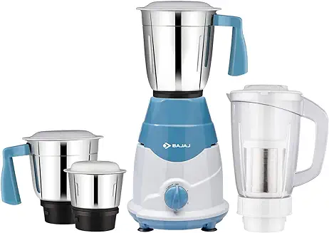 11. Bajaj Rex DLX 750 W 4 Jars Mixer Grinder, White and Blue