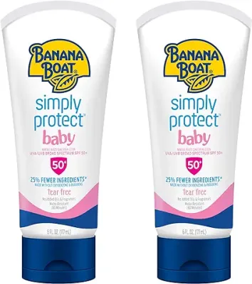 15. Banana Boat Baby 100% Mineral, Tear-Free, Reef Friendly, Broad Spectrum Sunscreen Lotion, SPF 50, 6oz. , 2 Count (Pack of 1)