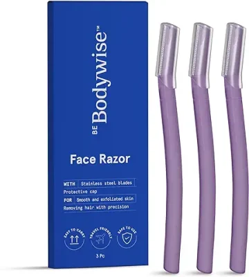 2. Be Bodywise Reusable Face Razor For Women - Pack of 3 | Instant & Painless Hair Removal | Suitable For Eyebrow, Upper lip, Chin | Stainless Steel Blade & Firm Grip | Purple