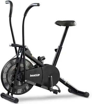 beatXP Vortex Energize 1M Air Bike Exercise Cycle for Home | Gym Cycle for Workout with Adjustable Cushioned Seat | Moving Handles | Full Body Workout With 6 Months Warranty (Black)