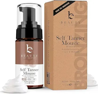 8. Beauty by Earth Self Tanner Mousse - Fair to Medium Gradual Self Tanner Foam, Sunless Tanner, Natural Self Tanner Mousse, Self Tanning Mousse Light, Vegan Tanning Mousse