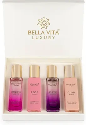 8. Bella Vita Luxury Woman Eau De Parfum Gift Set 4x20 ml for Women with Date, Senorita, Glam, Rose Perfume|Floral, Fruity Long Lasting EDP Fragrance Scent