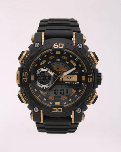 Sonata Black and Gold Men's Dual Watch